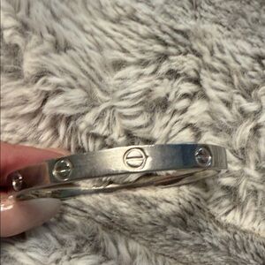 Classic Designer Inspired Silver Screw-Accent Bangle Bracelet